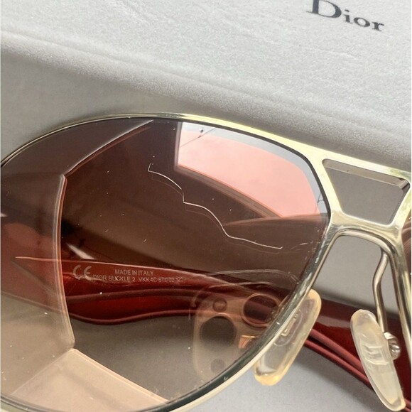 Vtg Y2K Christian Dior Buckle 2 Wrap Aviator Sunglasses Brown Gradient Red Gold main image 8
